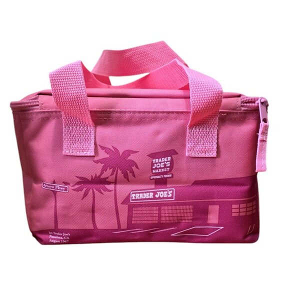 New Trader Joes Mini Insulated Bag Pink Lunch Cooler Reusable Tote Palm VW Gift - Picture 2 of 10